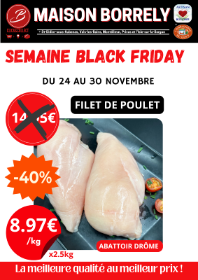 PROMO : Filet de poulet x2.5kg à 8.97€ /kg