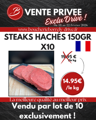 Vente privée : Steaks hachés x1.5kg (150g pièce env.)