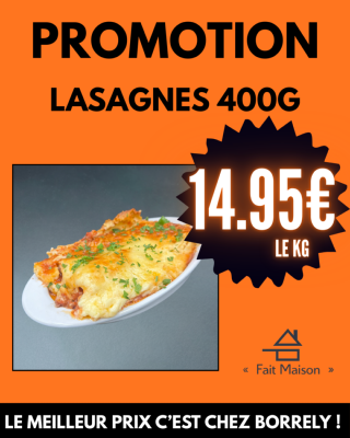 PROMO : Lasagnes 400g à 14.95 €/kg